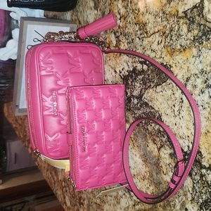 Super Unique Embossed Hot Pink Michael Kors Crossbody Bag & LG Wallet Set!!!